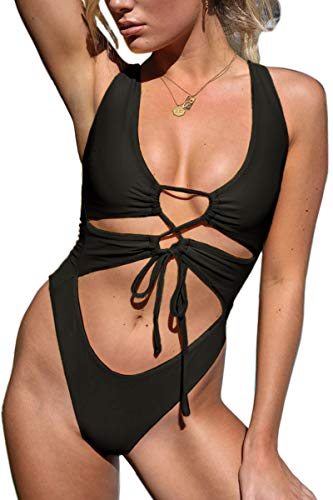Product Cover MERCHAM Women's Sexy Cutout Lace Up Backless High Cut One Piece Monokini Swimsuit