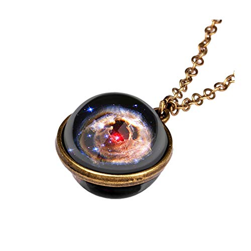 Product Cover JoCome✨ Planet Necklace, Galaxy System Double Sided Glass Dome Glow in The Dark Star Necklace Pendant (L)