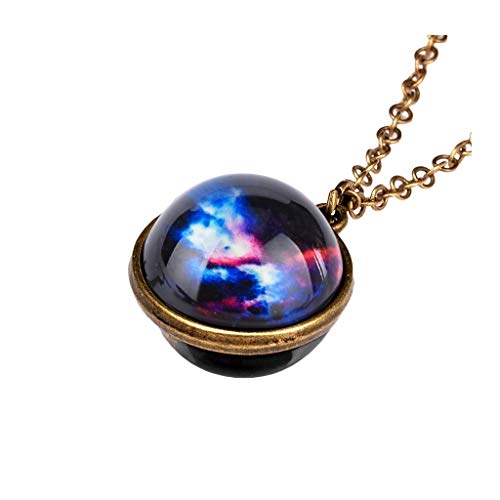 Product Cover JoCome✨ Planet Necklace, Galaxy System Double Sided Glass Dome Glow in The Dark Star Necklace Pendant (A)