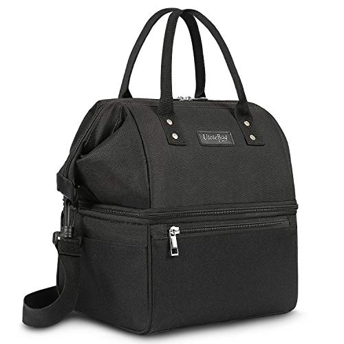 Product Cover UTOTEBAG Double Deck Lunch Bag Insulated Lunch Box Large Cooler Tote Bag Thermal Snack Organizer Leak Proof Drinks Holder with Removable Strap for Men Women Adult, Black