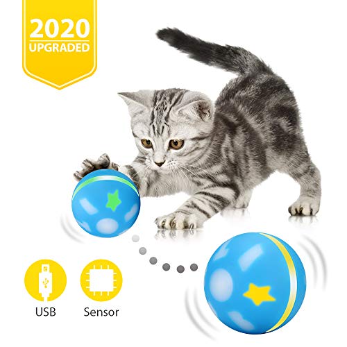 Product Cover LERWAY Smart Interactive Ball Toy for Cat/Dog, USB Rechargeable Automatic Rolling Kitten Ball with Flash Led Light and Feather Tails