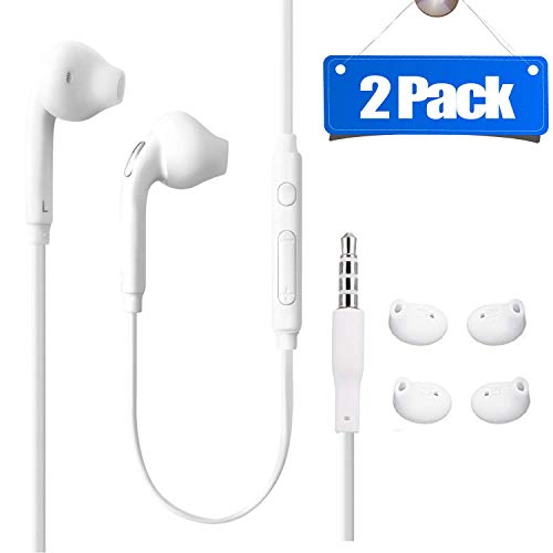 Product Cover Sobrilli (2 Packs) 3.5mm Wired in-Ear Headphones with Mic and Remote Control, Aux Earphones/Earbuds Compatible with Galaxy S10 S9 S8 Note 8 9 and More Android Devices-White