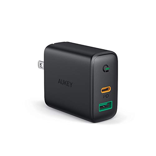 Product Cover AUKEY USB C Charger 30W Power Delivery 3.0 Fast Charger with Dynamic Detect, USB C Wall Charger Dual Port for iPhone 11 Pro Max XS, Google Pixel 3 XL, MacBook, Airpods Pro and More