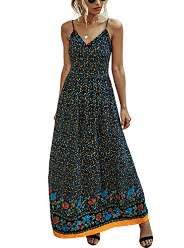Product Cover KIRUNDO 2020 Summer Women's Spaghetti Maxi Dress V Neck High Waist Backless Adjustable Straps Floral Boho Dress