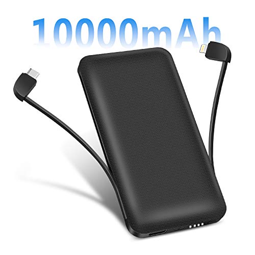 Product Cover Portable Charger Power Bank 10000mAh Battery Pack Smart Phone Charger with 2 Built-in Cords 3 Output Ports Compatible Tablets Android Phones and Other Smart Devices