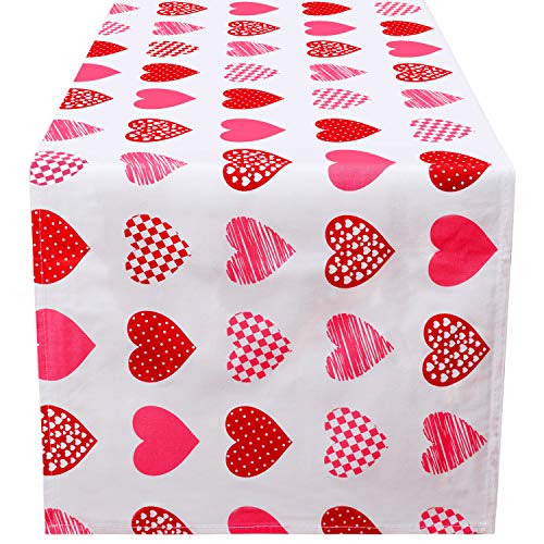 Product Cover Aneco Valentines Table Runner Red Heart Print Valentine's Day Decorations Table Runner for Home Wedding Party Mother's Day Valentine's Day Table Decorations