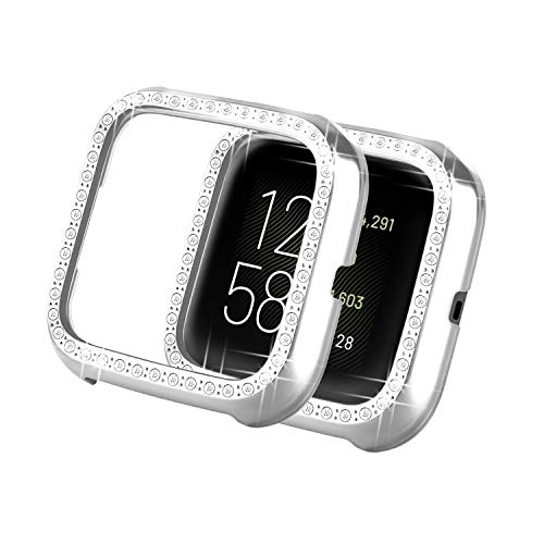 Product Cover Yolovie Bumper Case Compatible with Fitbit Versa 2 [Update Version] Bling Crystal Rhinestone Protect Cover (NOT Screen Protector) Diamonds Cases SmartWatch Shell for Women Girls - Silver