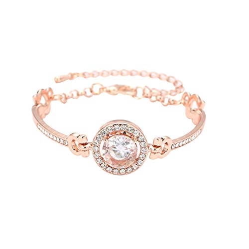 Product Cover PASATO Women Crystal Rhinestone Heart Bracelet Bangle, Love Valentine's Day Wedding Bridal Jewelry Gifts (D-Rose Gold)