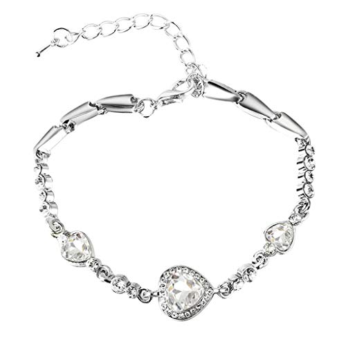 Product Cover PASATO Women Crystal Rhinestone Heart Bracelet Bangle, Love Valentine's Day Wedding Bridal Jewelry Gifts (B-White)