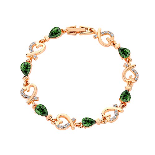 Product Cover PASATO Women Crystal Rhinestone Heart Bracelet Bangle, Love Valentine's Day Wedding Bridal Jewelry Gifts (A-Green)