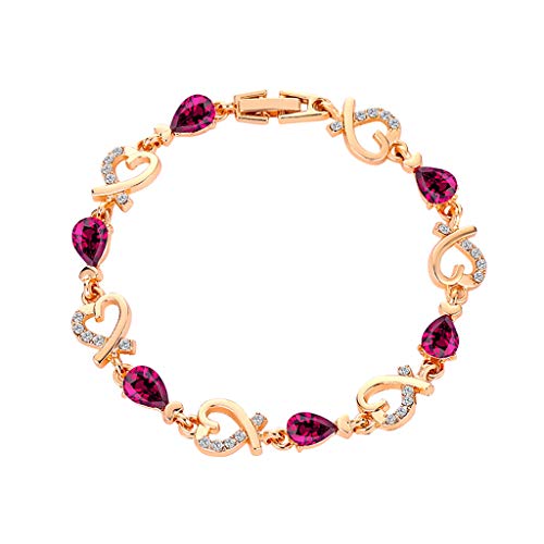 Product Cover PASATO Women Crystal Rhinestone Heart Bracelet Bangle, Love Valentine's Day Wedding Bridal Jewelry Gifts (A-Purple)