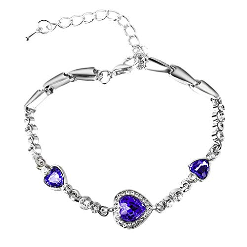 Product Cover PASATO Women Crystal Rhinestone Heart Bracelet Bangle, Love Valentine's Day Wedding Bridal Jewelry Gifts (B-Blue)