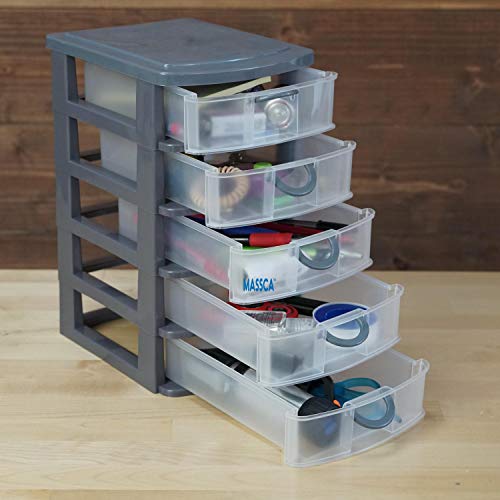 Product Cover Massca 5 Drawer Storage Drawers and Personal Organizer, Heavy-Duty Plastic Containers for Storing Arts, Crafts, Sewing Accessories, Stationary, and T-Shirt Vinyl