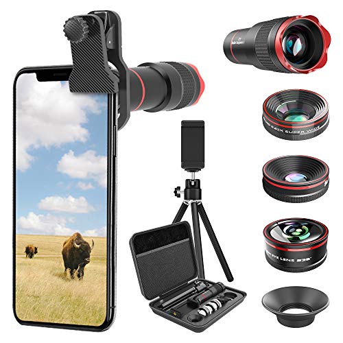 Product Cover Selvim Phone Camera Lens Phone Lens Kit 4 in 1, 22X Telephoto Lens, 235° Fisheye Lens, 0.5X Wide Angle Lens, 25X Macro Lens, Compatible with iPhone 11 10 8 7 6 6s Plus X XS XR Samsung