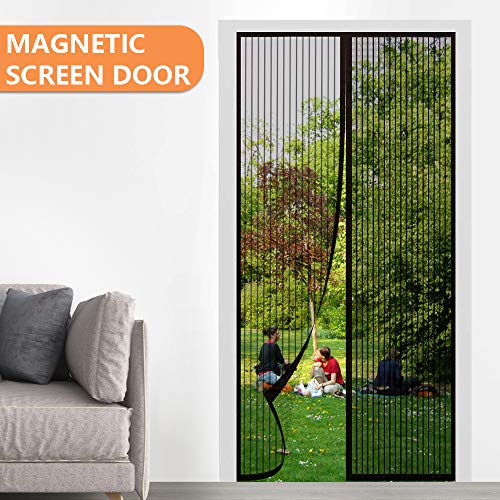 Product Cover KINCMAX Screen Door Curtain Cover with Magnets, Instant Door Screen Mesh with Full Frame Hook & Loop, Keep Bugs Out, Pets Friendly, Hands-Free door screen magnetic Closure (Fit Door Up to 34