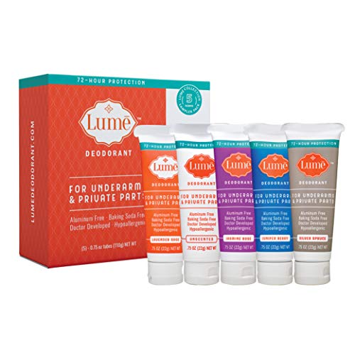 Product Cover Lume Natural Deodorant 5 Pack Sampler - Deodorant for Armpits and Private Parts - .75 Ounce Mini Tubes - (Lavender Sage, Unscented, Jasmine Rose, Juniper Berry and Silver Spruce)