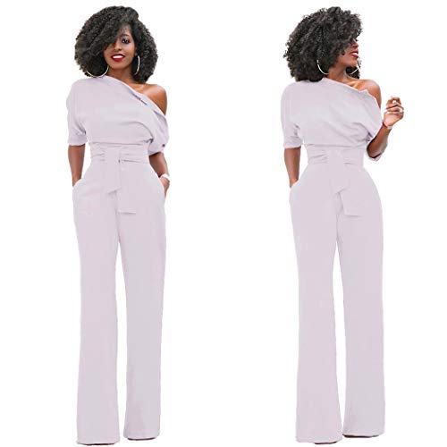 Product Cover Geciea Women Casual Oblique Collar Short Sleeve Solid High Waist Jumpsuits Jumpsuits & Rompers