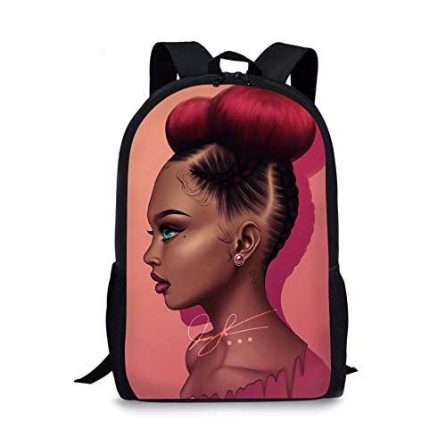 Product Cover African American Girls School Backpack, Classic Lightweight School Bookbag for Girls High School and College, 17 Inches (Pink)