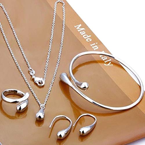Product Cover Idomeo 4Pcs Women Fashion Jewelry Set Silver Water Drop Necklace Earring Ring Bangle Set