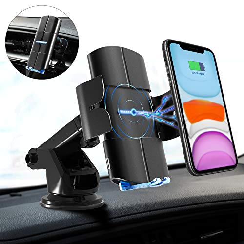 Product Cover Blinkbrione Wireless Car Charger, Voice Prompt 10W Qi Fast Charging, Auto Clamp Car Mount, Windshield Dashboard Air Vent, Holder Compatible with iPhone Samsung, Wireless and Non-Wireless Phones- Black