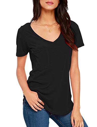 Product Cover Sarin Mathews Womens Shirts Short Sleeve Tops V Neck Patch Pockets Loose Summer Casual Tops T Shirts