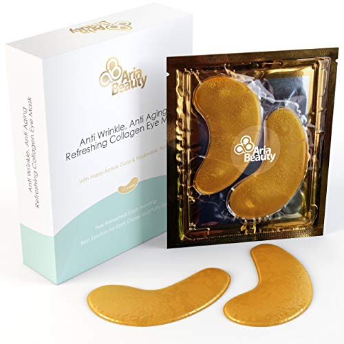 Product Cover Under Eye Gold Mask Patches - 24k Gold Eye Anti-Aging Hyaluronic Acid - Collagen Eye Patches for Moisturizing & Reducing Dark Circles Puffiness Wrinkles
