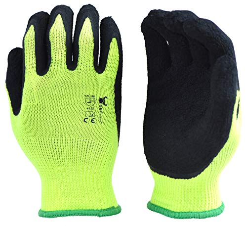 Product Cover 6 Pairs Pack Premium High Visibility Low emissions Green Work and gardening Gloves for Men and Women. MicroFoam Textured Latex Waterproof Coated Palm and Fingers Gloves for Gardening Work, Size Large
