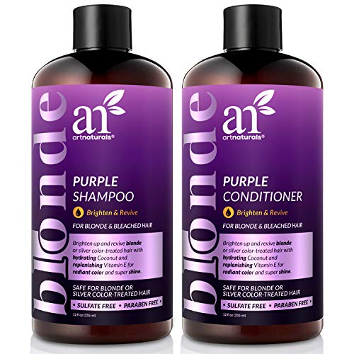 Product Cover ArtNaturals Purple Shampoo and Conditioner Set - 2 x 12oz - Protects, Balances and Tones - Bleached, Color Treated, Silver, Brassy and Blonde Hair - Sulfate Free