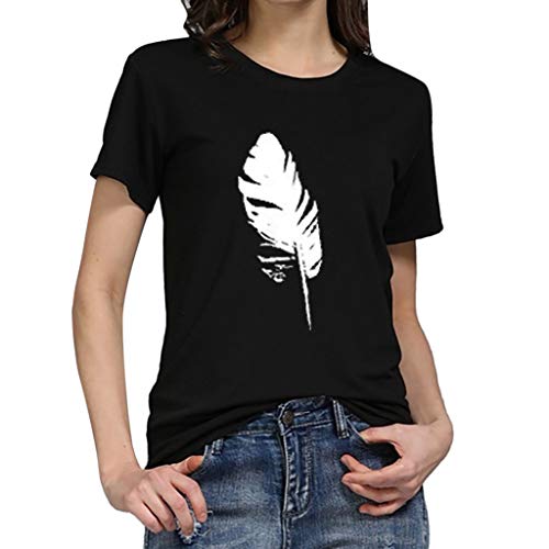 Product Cover FarJing Fashion Women's Casual T-Shirt Loose Short-Sleeved Leaf Print O-Neck Top