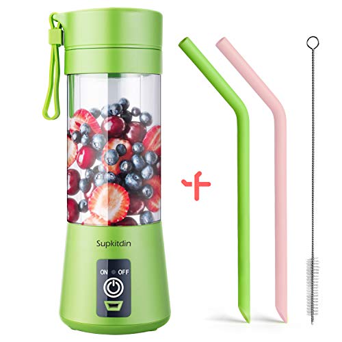Product Cover Supkitdin Portable Blender, Personal Mixer Fruit Rechargeable with USB, Mini Blender for Smoothie, Fruit Juice, Full-face Mask, 380ml, Six 3D Blades for Great Mixing (Green)