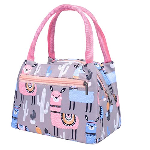 Product Cover QUNANEN Lunch Bag For Women Universal Print Stripe Picnic Carry Case Thermal Portable Lunch Bag (Pink)