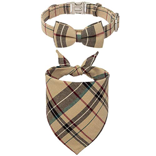 Product Cover KOOLTAIL Dog Bandana and Dog Collar with Bowtie Set - Classic Plaid Triangle Scarf and Adjustable Dogs Collar with Removable Bow Tie, Great Costume Accessories Decoration for Dogs Puppy