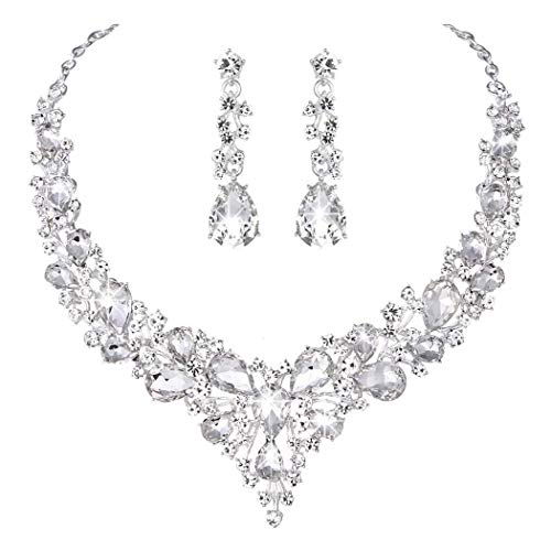 Product Cover Molevet Women Crystal Pendant Necklace Drop Earrings Set Necklace Dangle Earrings Set for Wedding Bridal