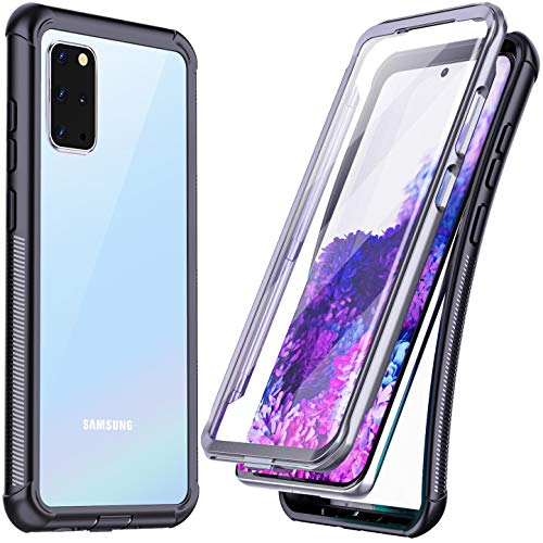 Product Cover Temdan for Samsung Galaxy S20 Plus Case, Built-in Screen Protector Full Body Heavy Duty Shockproof Case Support Wireless Charging for Samsung Galaxy S20 Plus 5G 6.7 inch 2020-Clear/Black