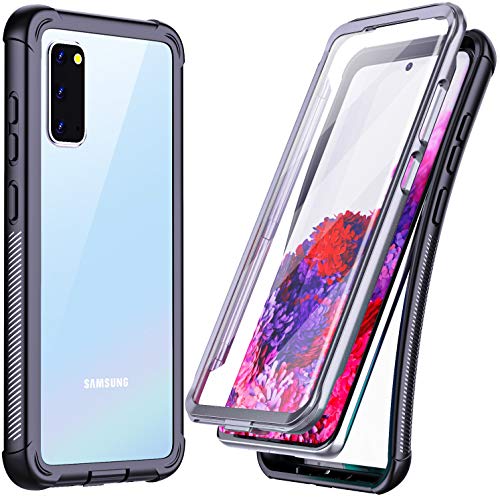 Product Cover Temdan for Samsung Galaxy S20 Case, Built-in Screen Protector Full Body Heavy Duty Shockproof Case Support Wireless Charging for Samsung Galaxy S20 5G 6.2 inch-2020 (Clear/Black)