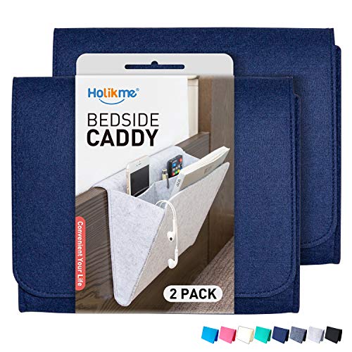 Product Cover Holikme Bedside Caddy，Hanging/Bedside Storage Organizer，Large Size，Under Couch Table Mattress，Remote Holder，Deep Blue
