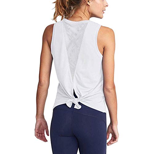 Product Cover MANDDI Women Summer Sleeveless Tops Cute Yoga Workout Mesh Shirts Sexy Open Back Sports