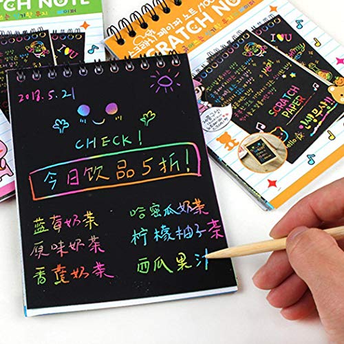 Product Cover kouye Children Multicolor Drawing Pad,Writing Scratch Paper Notebook with Wooden Stylus Kids Education Toy Special Education Supplies