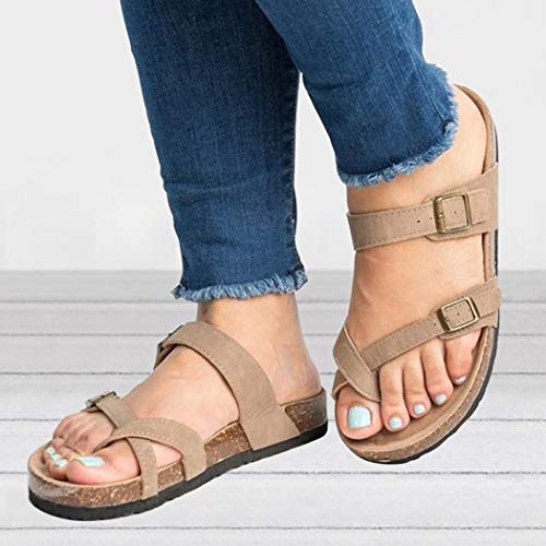 Product Cover Whatyiu Womens Thong Gladiator Cross Toe Flat Wedge Sandals Double Buckle Strap Summer Beach Sandal Shoes