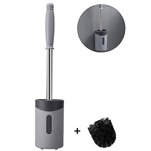 Product Cover UTAKE Toilet Brush and Holder Set Toilet Brush with Aluminum Handle for Bathroom Soft Silicone Bristle Toilet Bowl Brush with Sticky Hook