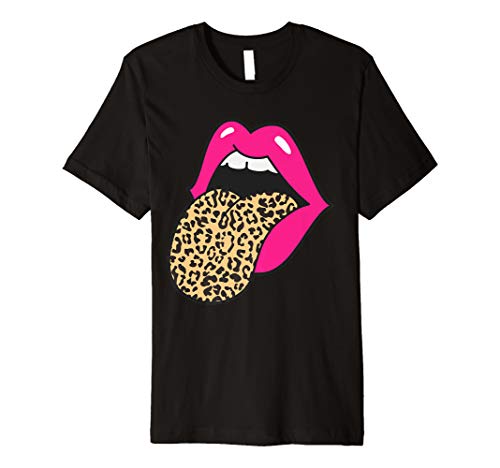 Product Cover Hot Pink Lips Leopard Tongue Trendy Cheetah Animal Print Premium T-Shirt
