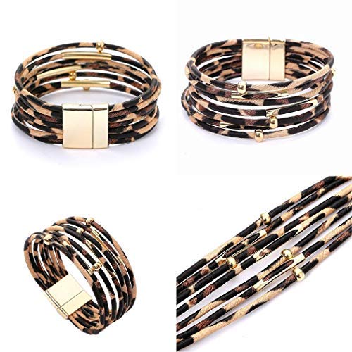Product Cover IEnkidu Women Leopard Bracelet Metal Pipe Charm Multilayer Wide Leather Wrap Bangle Gift Bangle