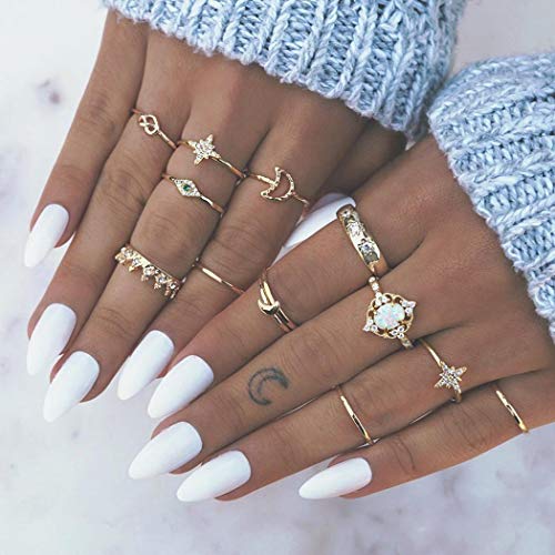 Product Cover Whatyiu Knuckle Stacking Rings for Women Teen Girls,Boho Vintage Geometric Teardrop Crystal Midi Finger Rings Set