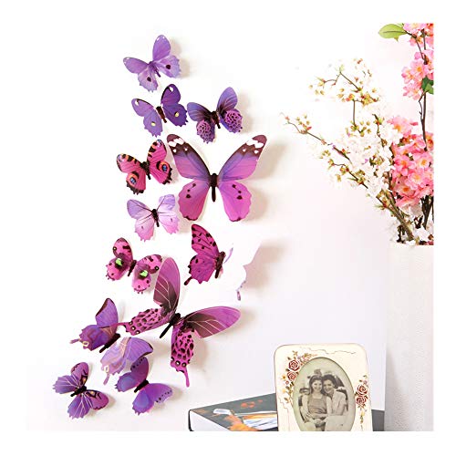 Product Cover MEIHUALU 3D Colorful Butterfly Wall Stickers Decor, DIY Art Decor Crafts for Home, Room, Bathroom, Bedroom, Offices, Classroom, Room Decor for Teen Girls and Boys Art Decorations (Purple)