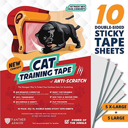 Product Cover Panther Armor Cat Scratch Deterrent Tape - 10(Ten)-Pack - Double Sided Anti Cats Scratching Sticky Tape - 5-Pack XL 16