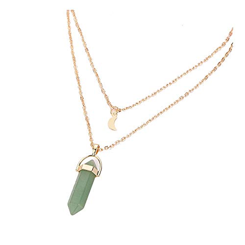 Product Cover SuperXC Hexagonal Chakra Crystal Bullet Shape Gemstone Pendant Necklaces Pointed Quartz Stone Chain Necklaces Green