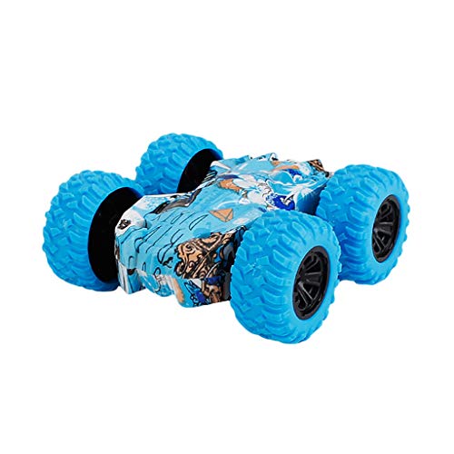 Product Cover Owill Inertia Car Toys Friction Powered Car Model for Toddler Kids Push and Go Play Vehicles Birthday Christmas Party Supplies Gift Inertia-Double Side Stunt Graffiti Car Off Road (Blue)
