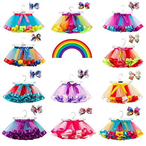 Product Cover Toddlers Girls Rainbow Tutu Skirt with Headband,Tulle Layered Ballet Skirts Little Girls Dressing Up Dancing Party Tutu