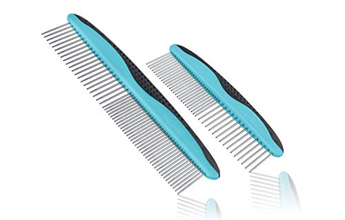 Product Cover Pets First 2 Pack Pet Combs Small & Large Comb Included for Both Small & Large Areas-Anti-Slip Comfort Grip Handle-for Your Dog and Pets
