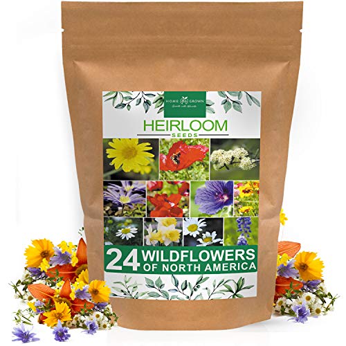 Product Cover Wildflower Seeds | Bulk Mix of 24 Different Varieties of Non-GMO Wildflower Seeds 3oz | Bee and Butterfly Garden Seeds | Colorful Perennial Flower Seeds | American Wildflower Seeds for Your Garden